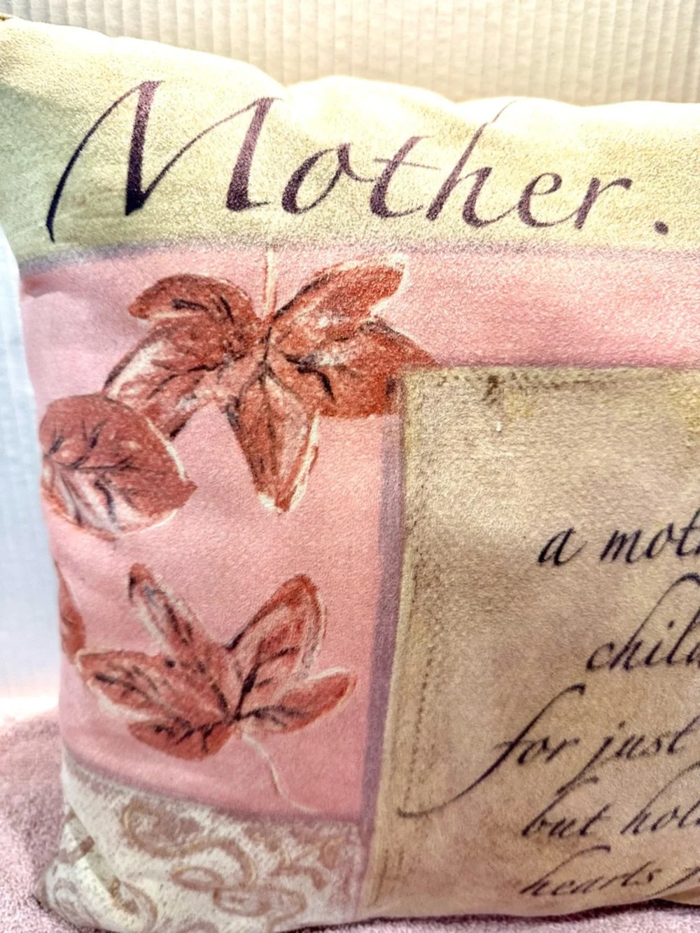 Mother’s Day Decorative Throw Pillow in Pink and Cream 14x14